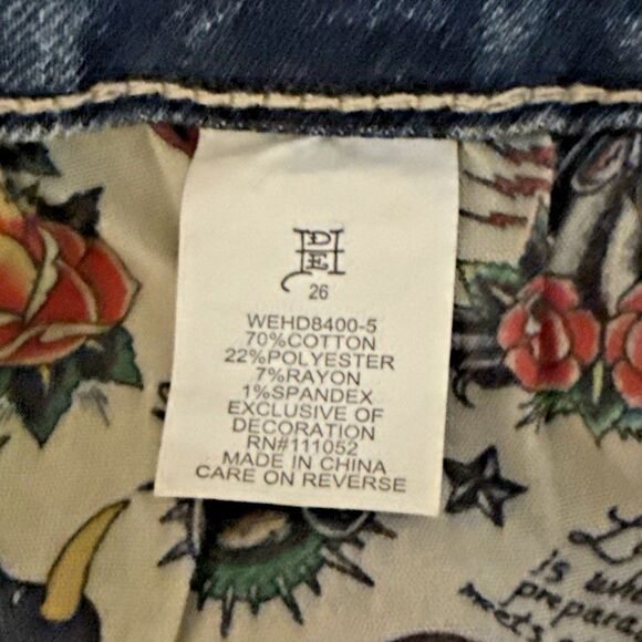 Ed Hardy Embroidered True Love Flare Jeans Womens 26 Love Eternal Spellout NEW - Picture 13 of 15